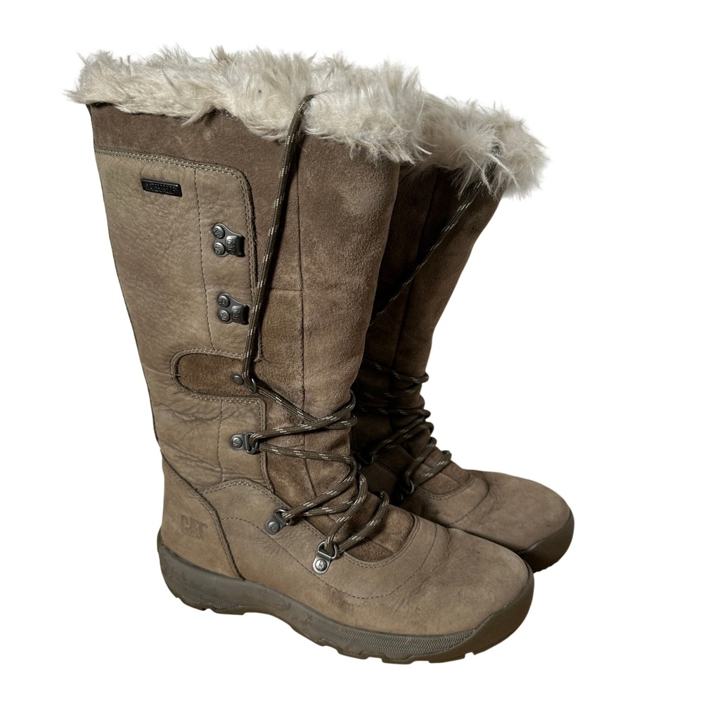 Winter CAT Caterpillar Waterproof Faux Fur‎ Tall Lace Up Boots 7.5 Snow Hiking